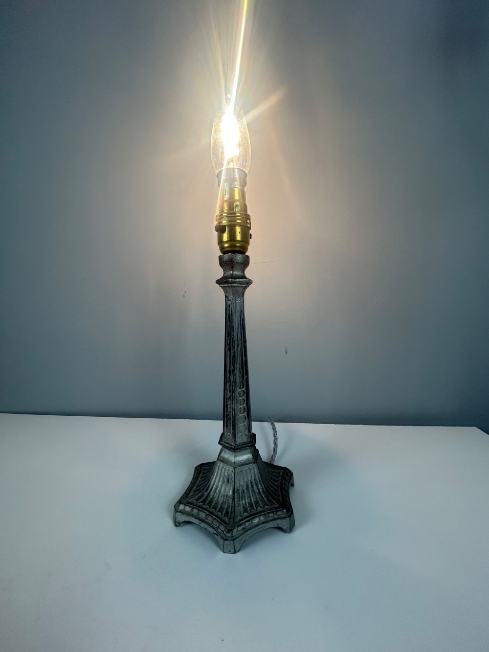 Small French Aged Silver Gilt Table Lamp, Rewired  View III