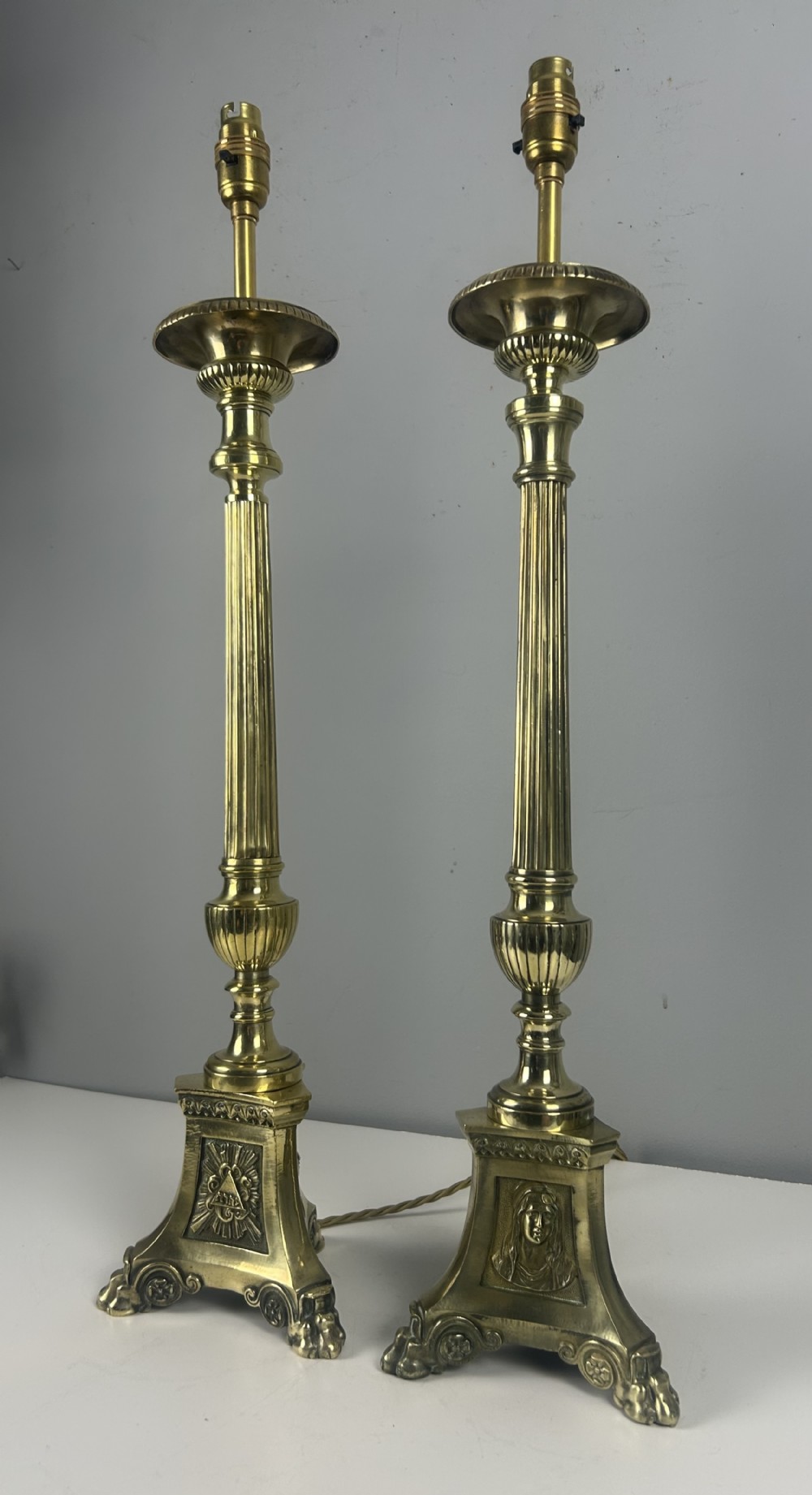 Pair of French Altar Candlestick Table Lamps, Rewired 