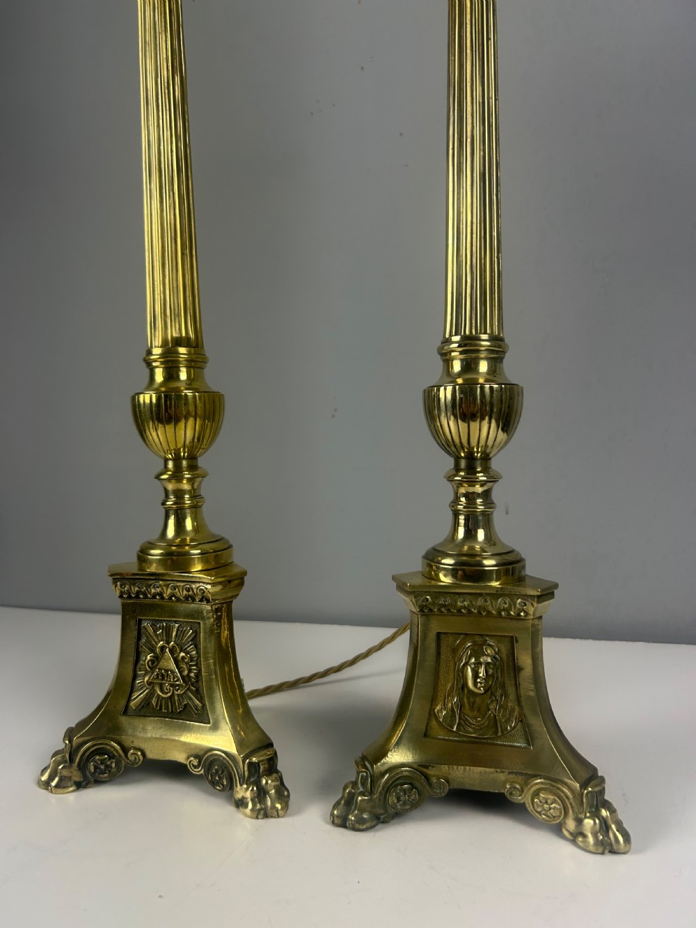 Pair of French Altar Candlestick Table Lamps, Rewired  View V