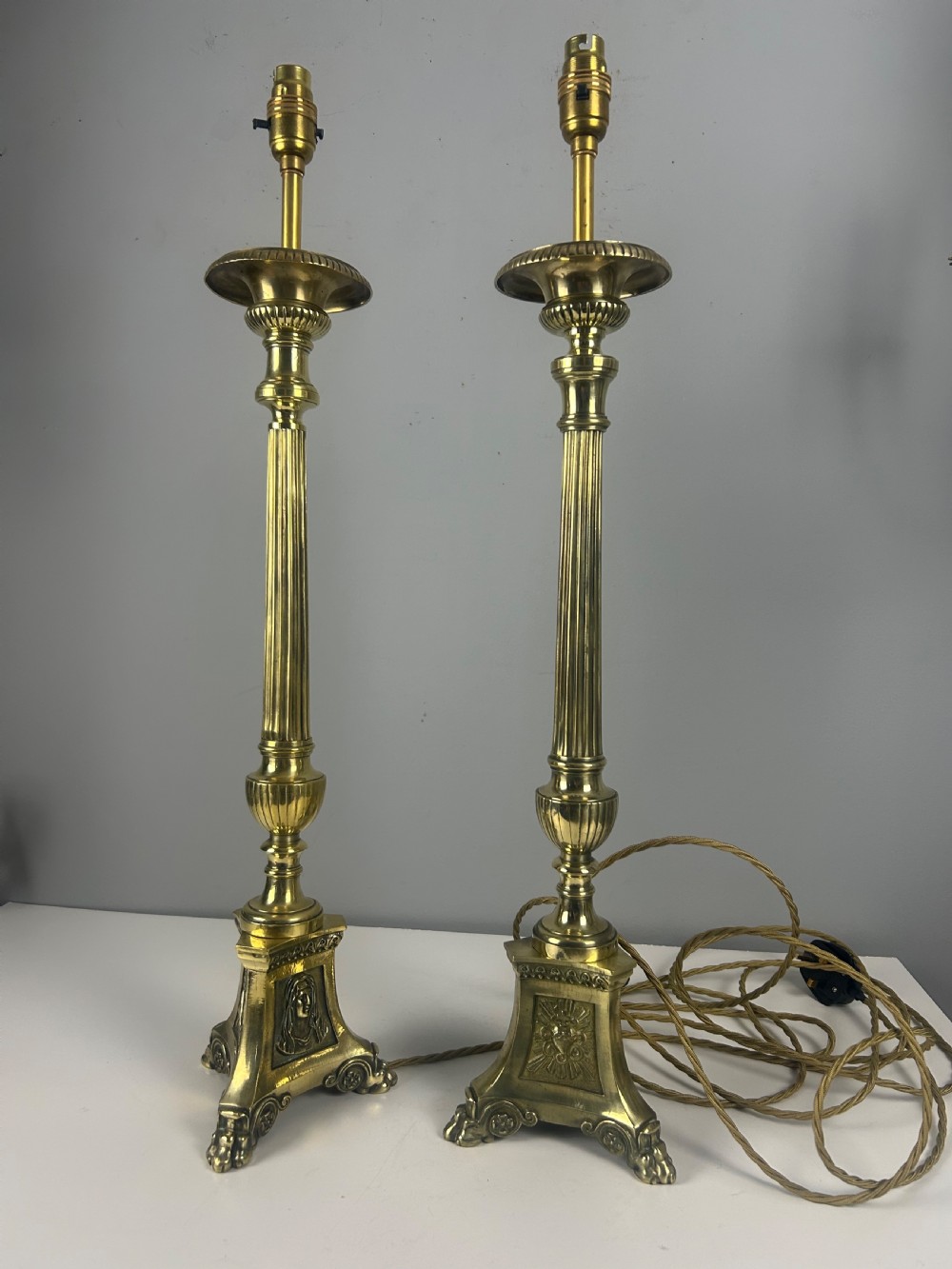 Pair of French Altar Candlestick Table Lamps, Rewired  View X