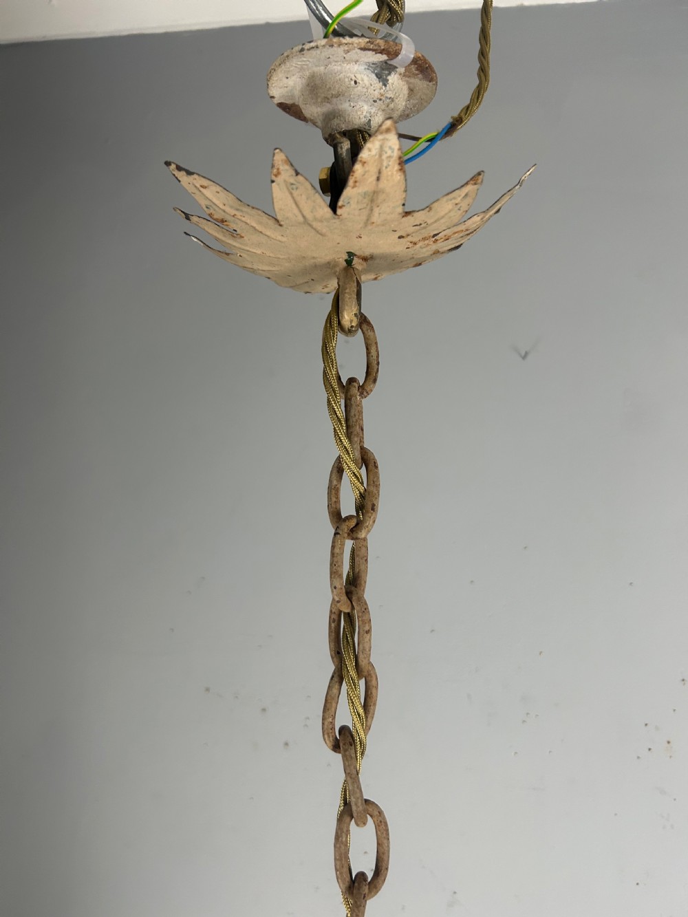 French Toleware Floral 3 Light Antique Chandelier, Ceiling Light  View XI