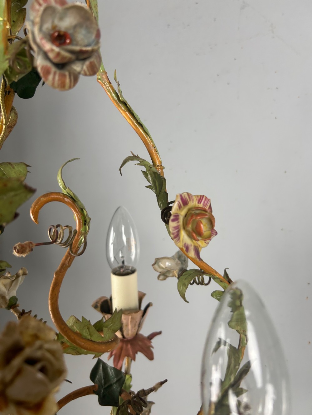 French Toleware Floral 3 Light Antique Chandelier, Ceiling Light  View XV