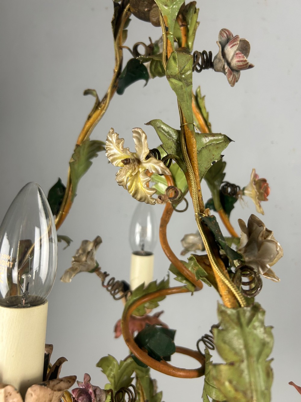 French Toleware Floral 3 Light Antique Chandelier, Ceiling Light  View XVII