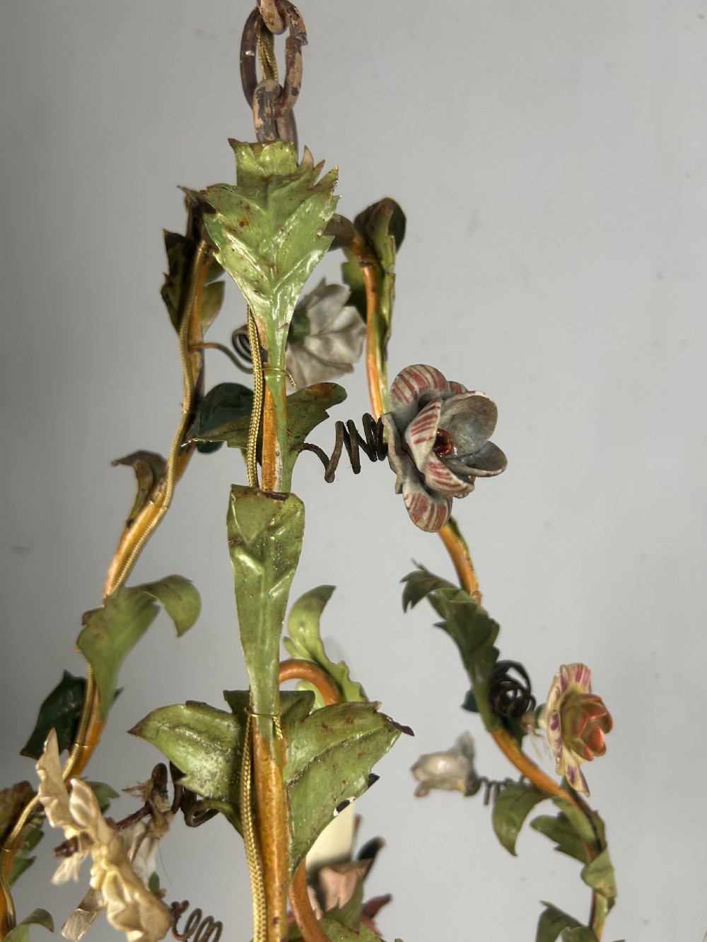 French Toleware Floral 3 Light Antique Chandelier, Ceiling Light  View XVIII