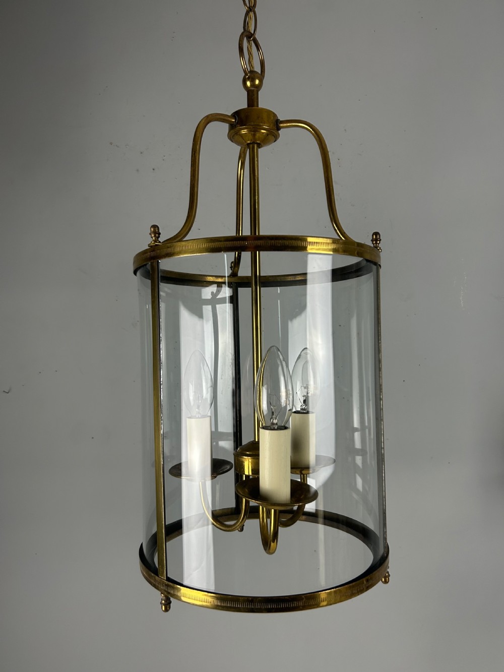 Large French Triple Light Brass Lantern, Rewired 