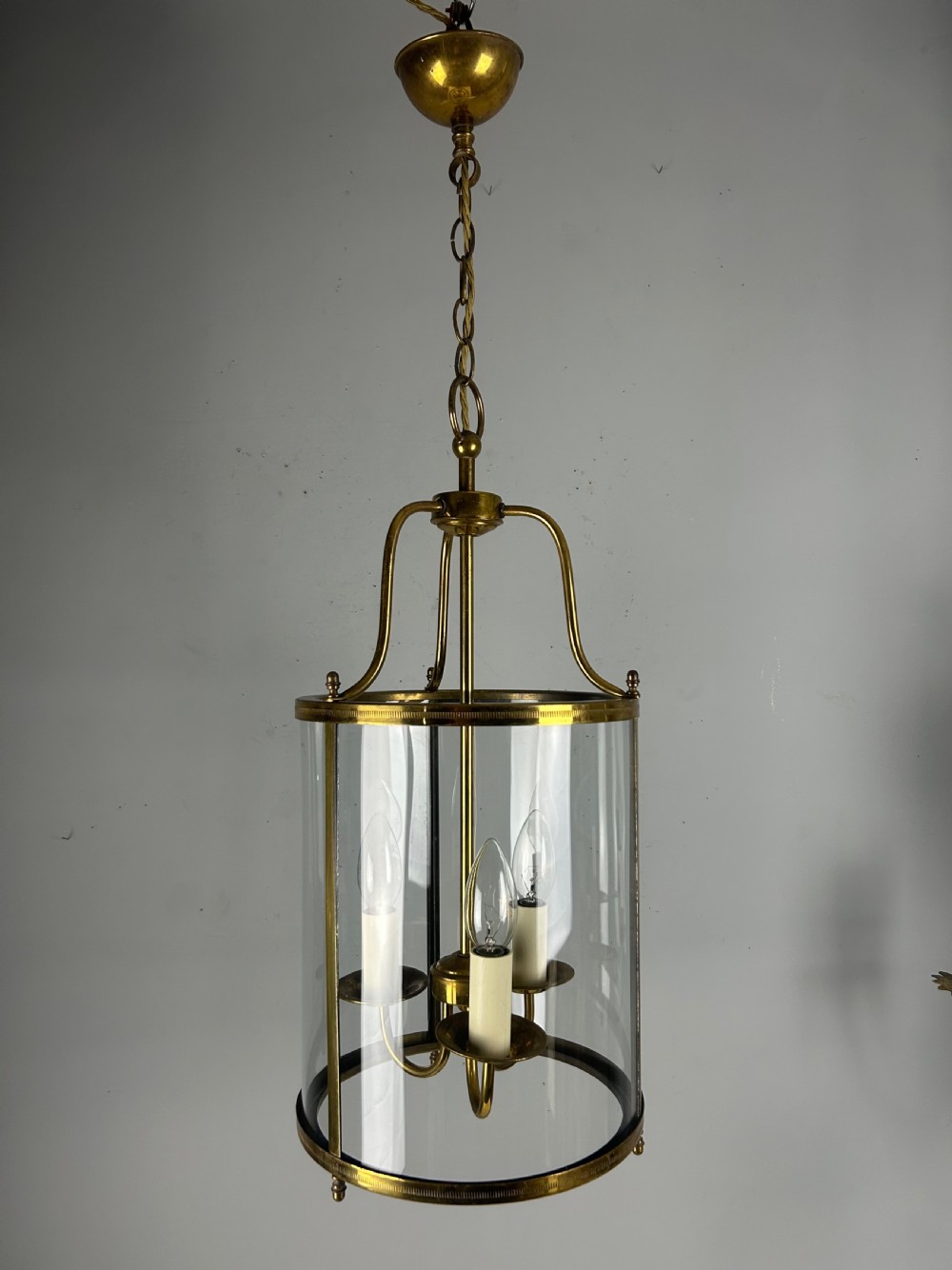 Large French Triple Light Brass Lantern, Rewired  View IV