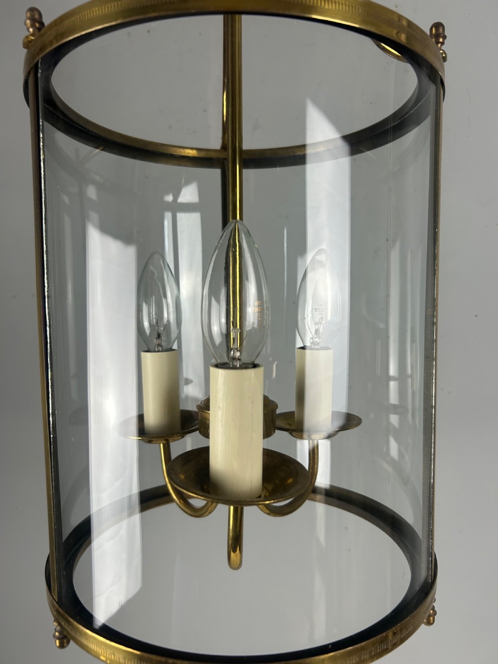 Large French Triple Light Brass Lantern, Rewired  View VIII