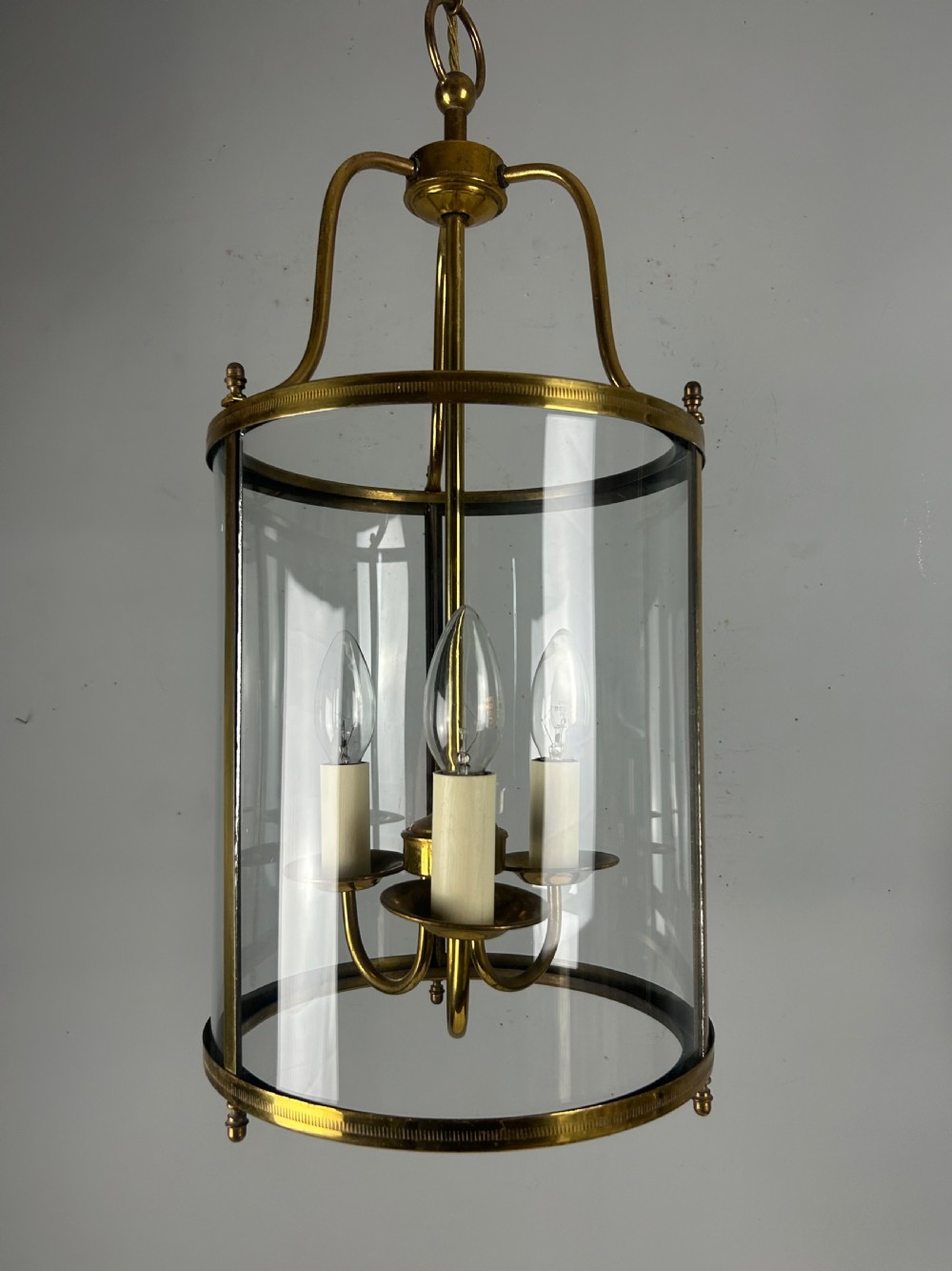 Large French Triple Light Brass Lantern, Rewired  View IX