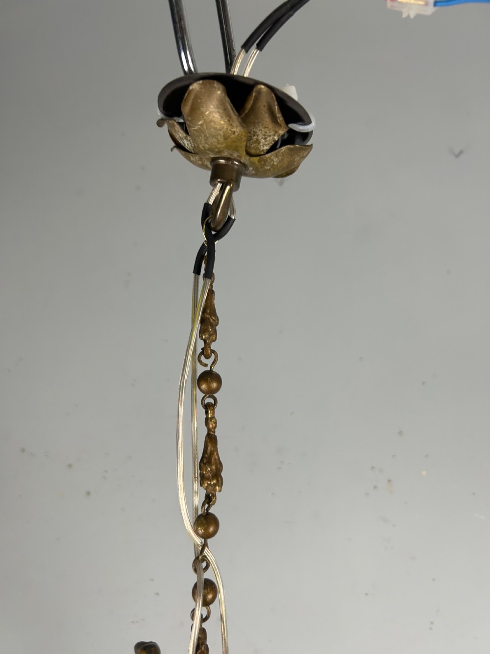 French Bronze Putti Cherub Ceiling Light, Original Shades, Rewired View V