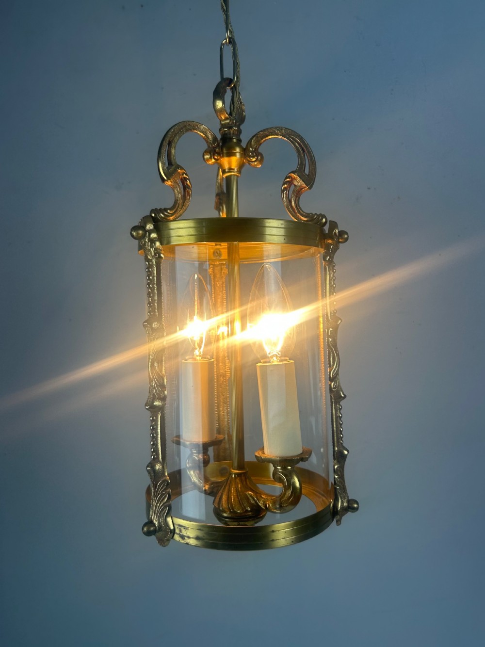 French Antique Twin Light Lantern, Rewired View II