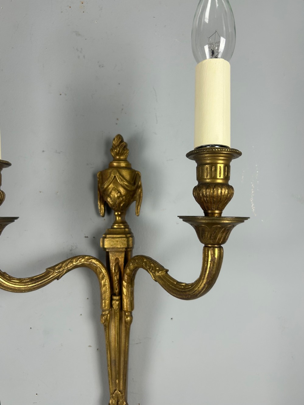 Set of 3 Classical French Brass Wall Lights, Rewired  View III