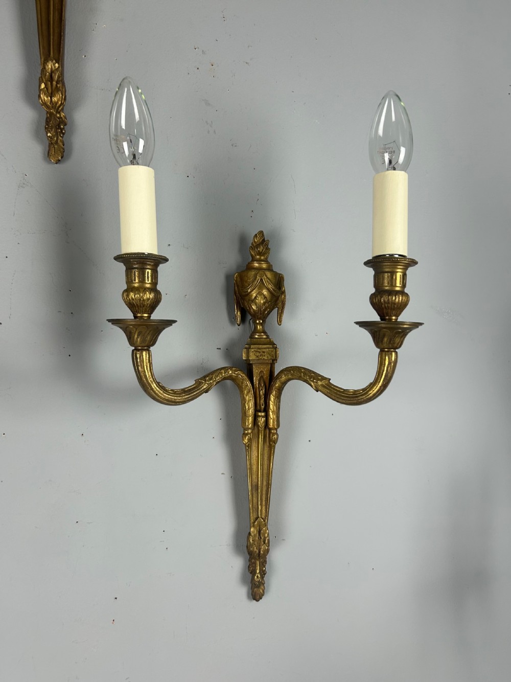 Set of 3 Classical French Brass Wall Lights, Rewired  View IV