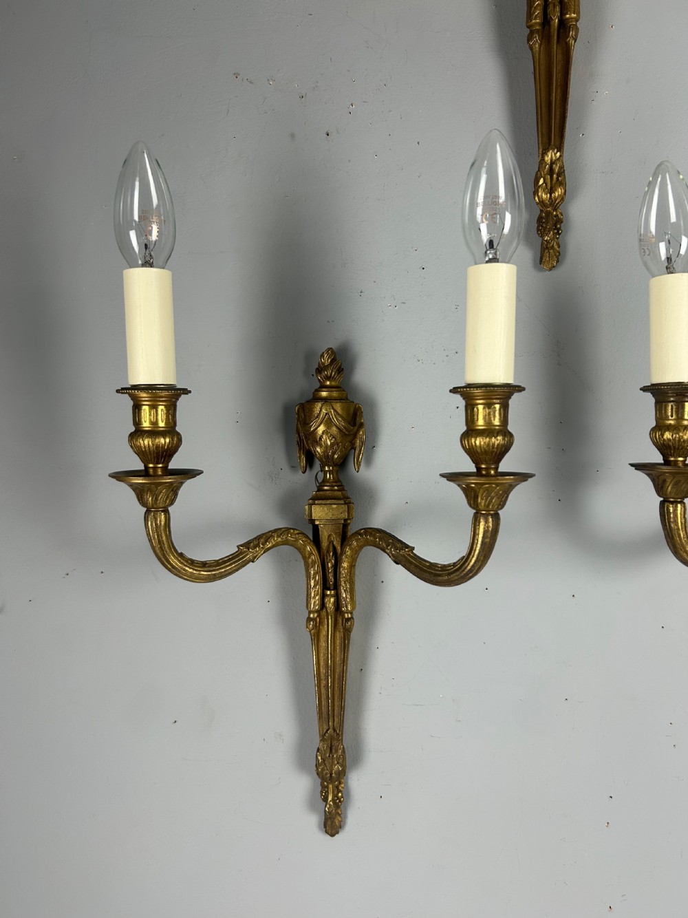 Set of 3 Classical French Brass Wall Lights, Rewired  View V