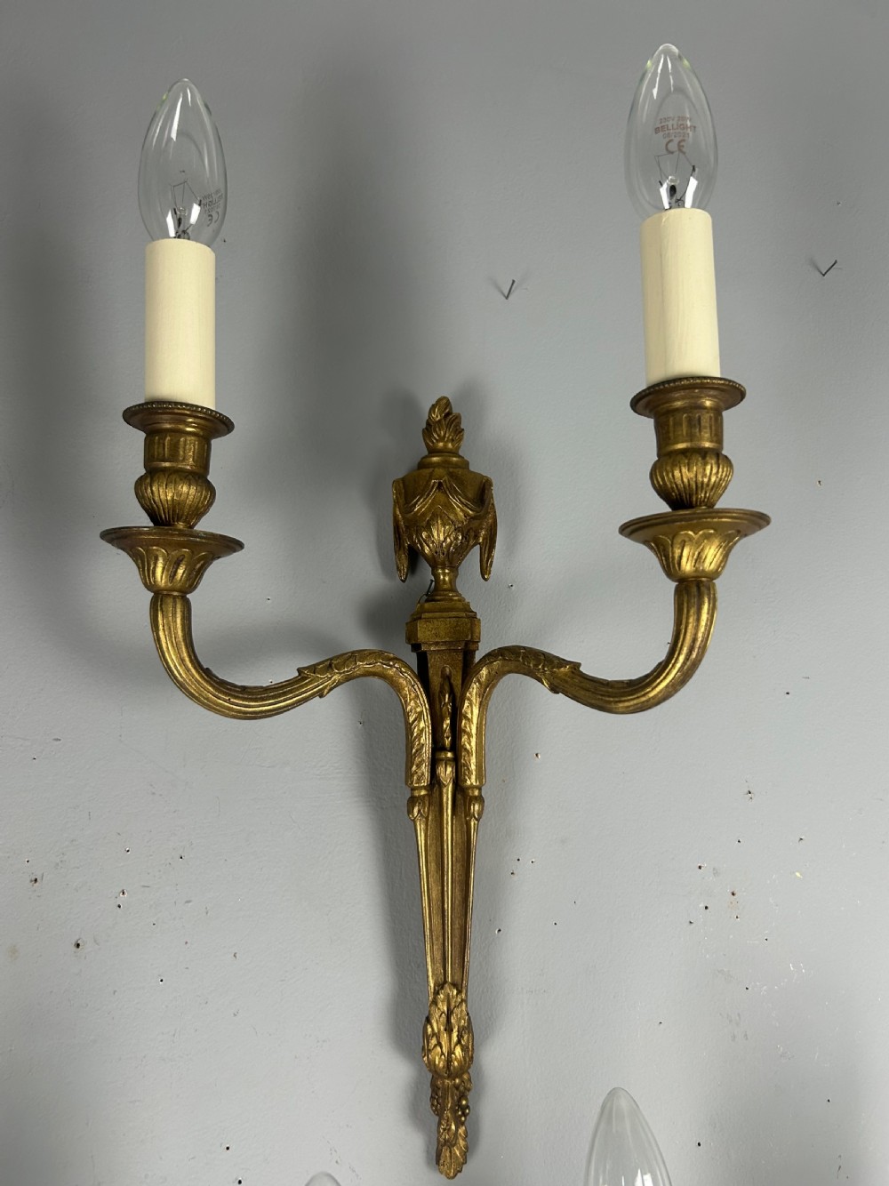 Set of 3 Classical French Brass Wall Lights, Rewired  View VI
