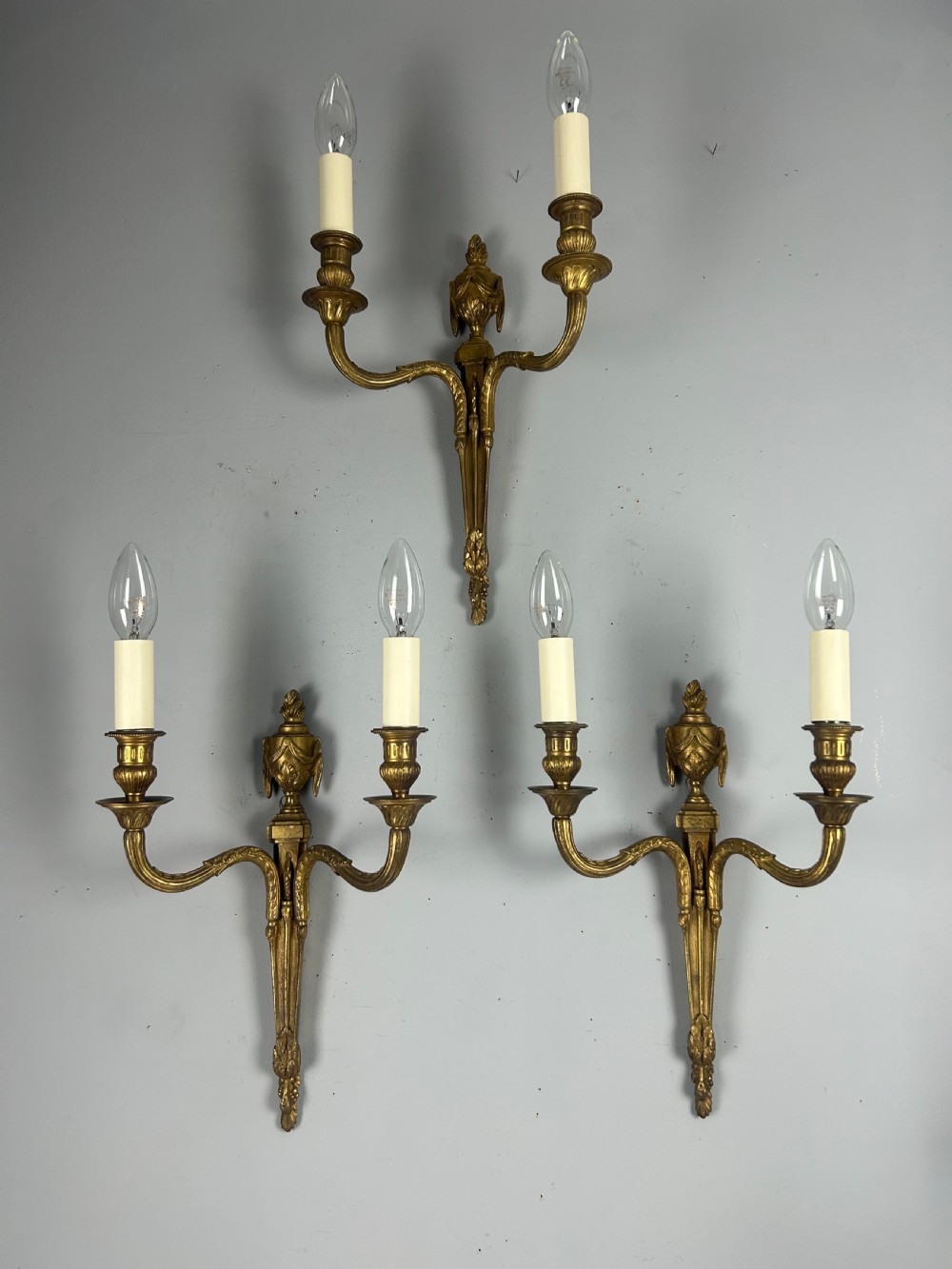 Set of 3 Classical French Brass Wall Lights, Rewired  View VII
