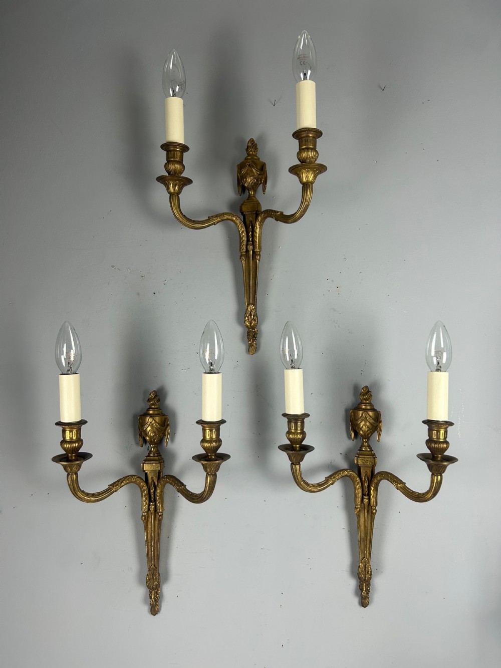 Set of 3 Classical French Brass Wall Lights, Rewired  View VIII