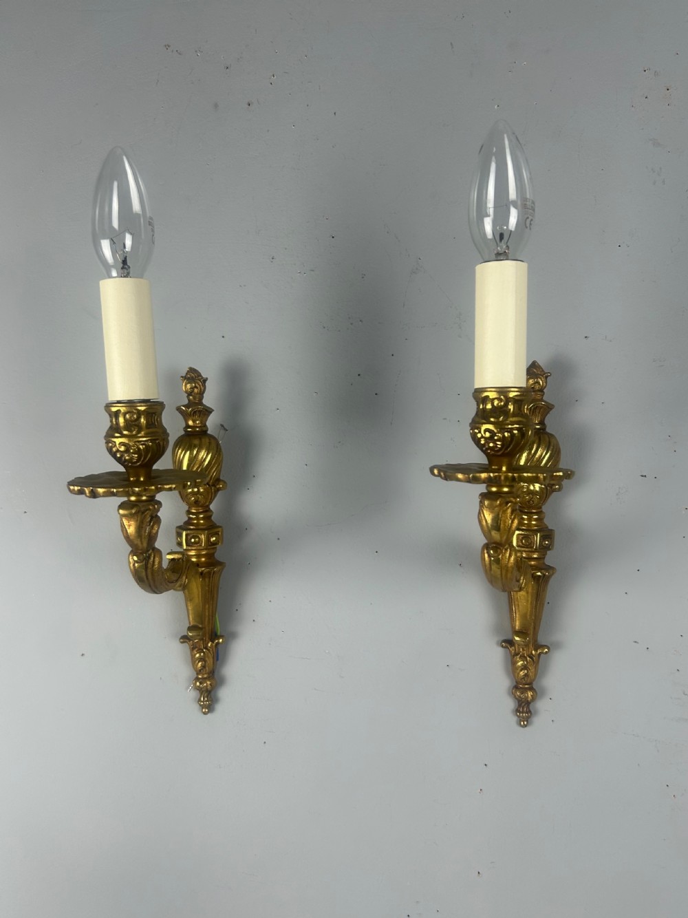 French Pair Of Single Arm Antique Gilt Brass Wall Lights View II