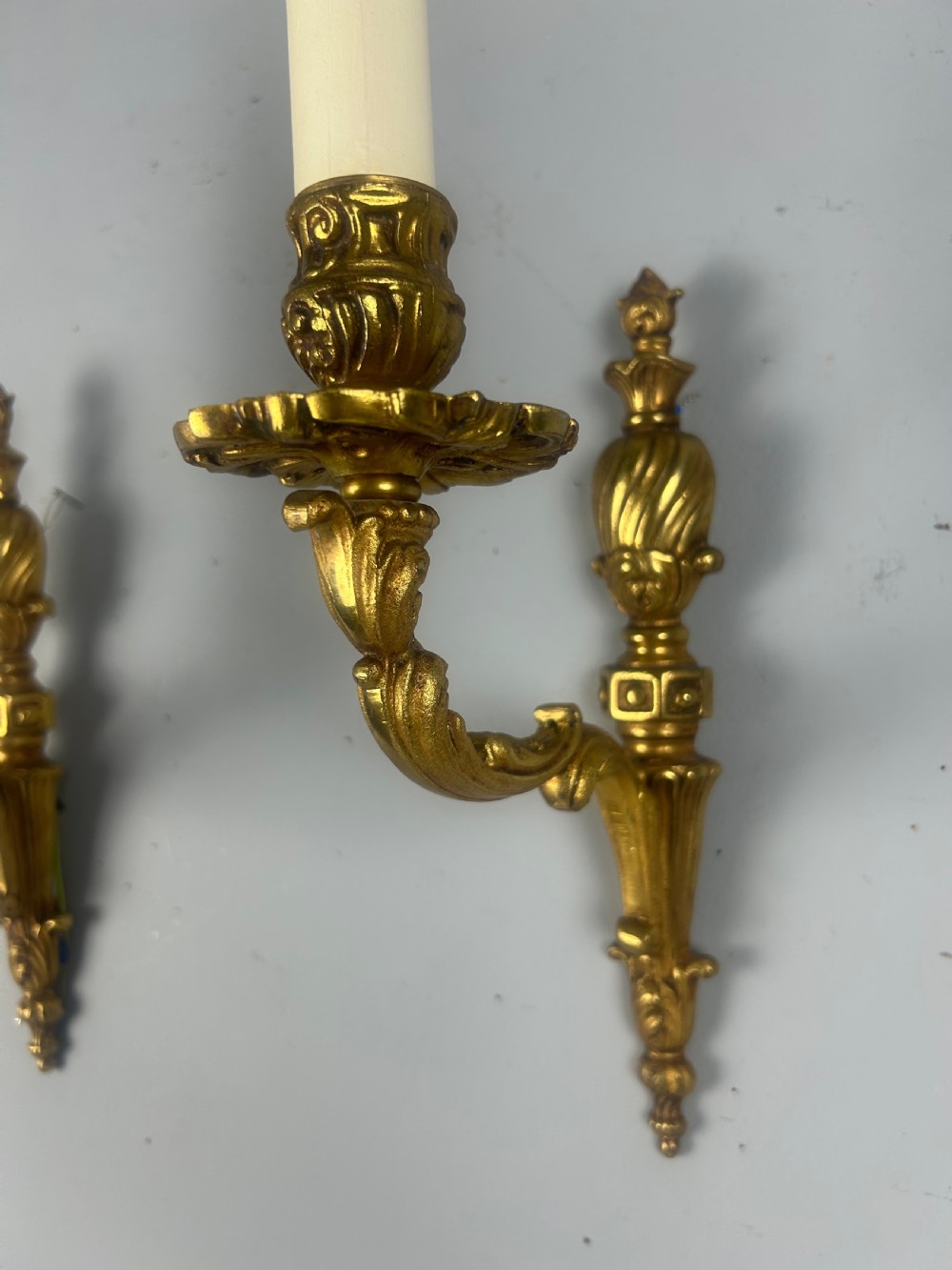French Pair Of Single Arm Antique Gilt Brass Wall Lights View IV