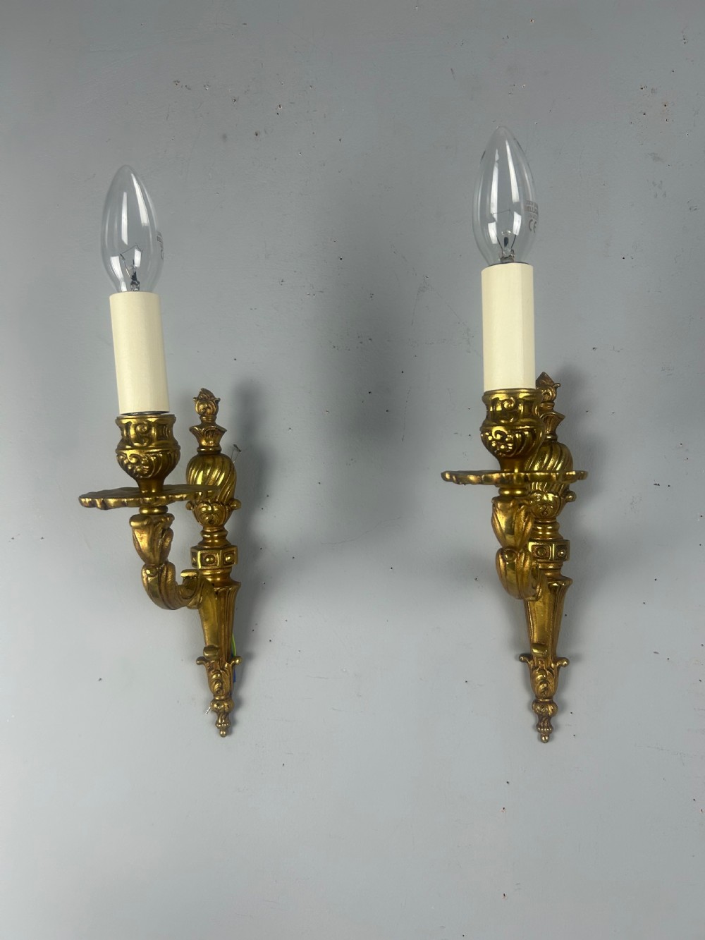 French Pair Of Single Arm Antique Gilt Brass Wall Lights View VII