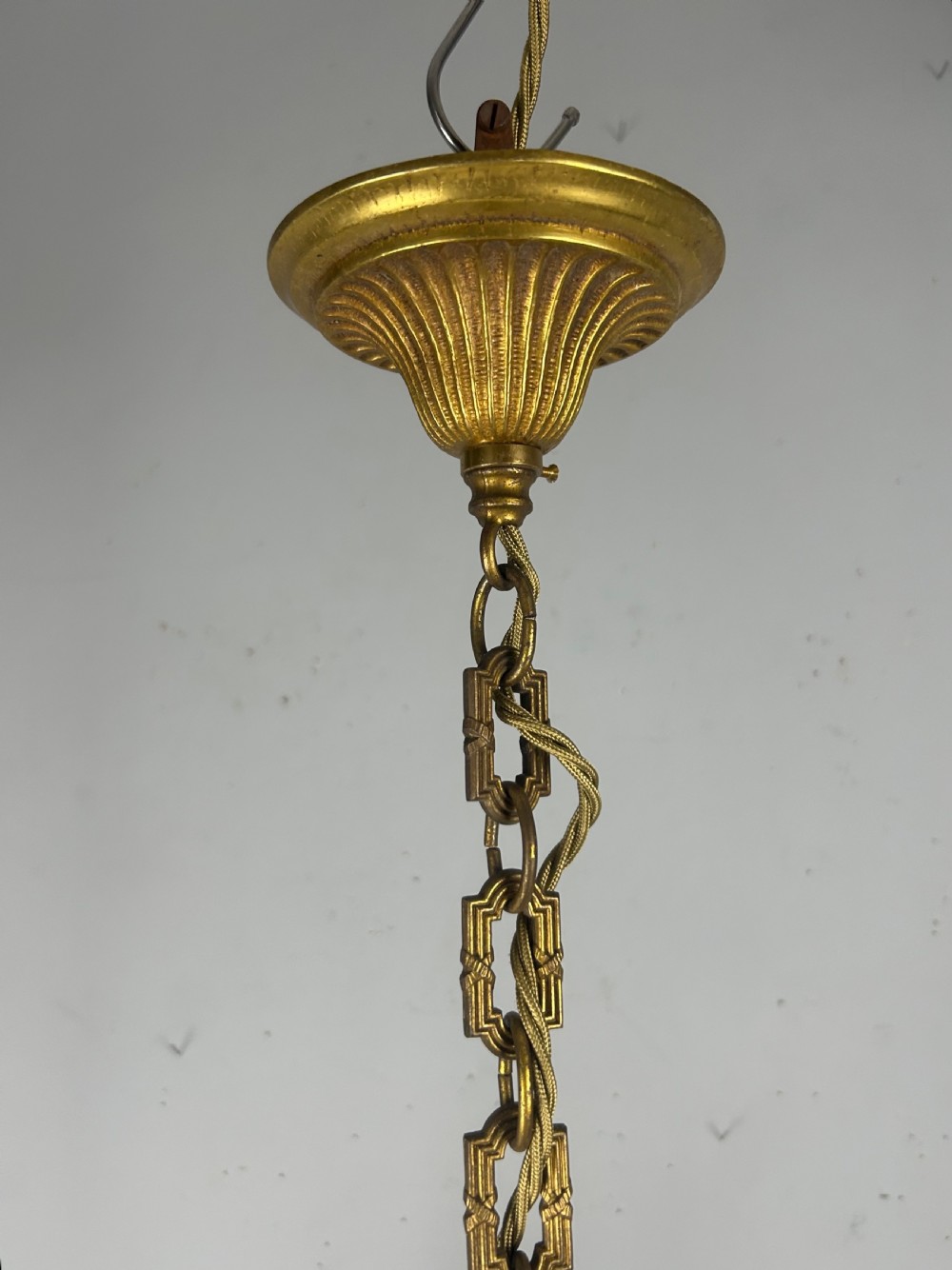 French 3 Light Gilt Brass Chandelier View III