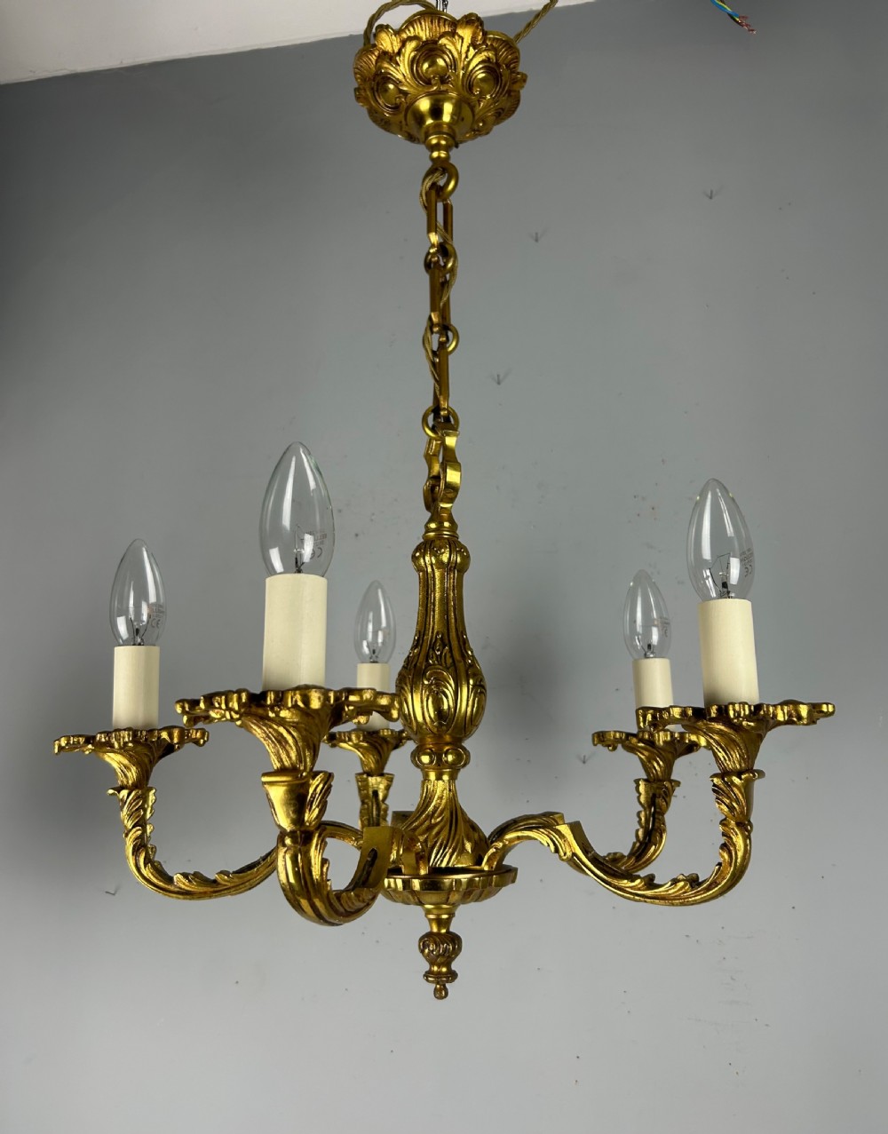 French Gilded Bronze 5 Light Antique Chandelier