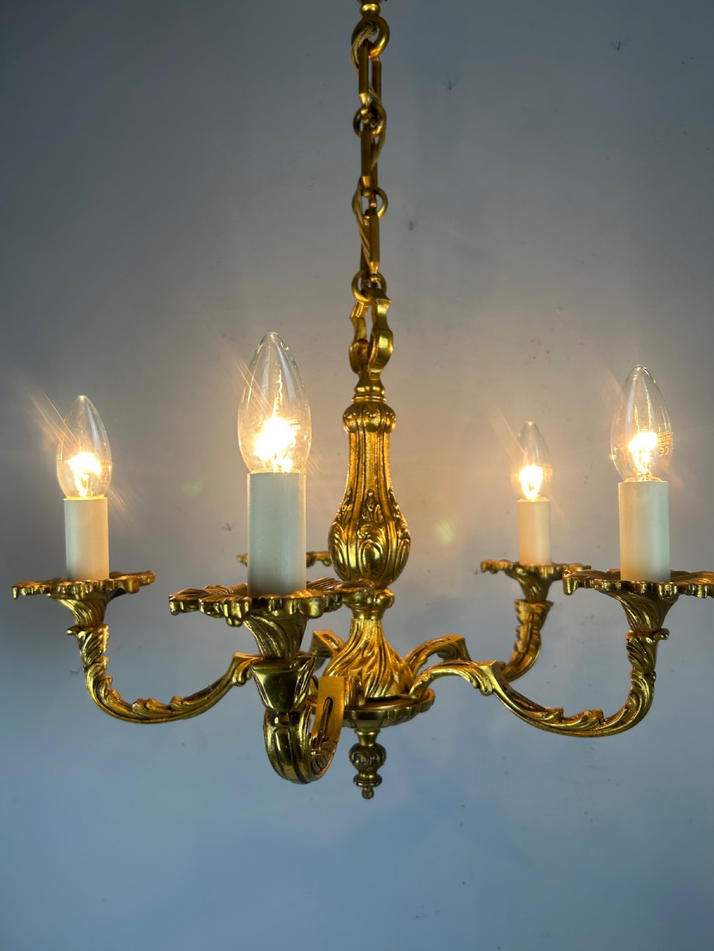 French Gilded Bronze 5 Light Antique Chandelier View II
