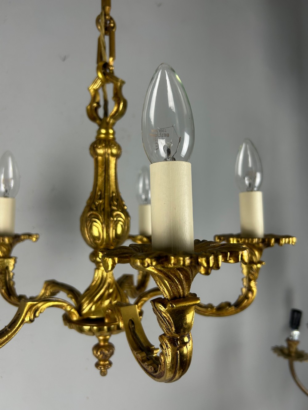 French Gilded Bronze 5 Light Antique Chandelier View III