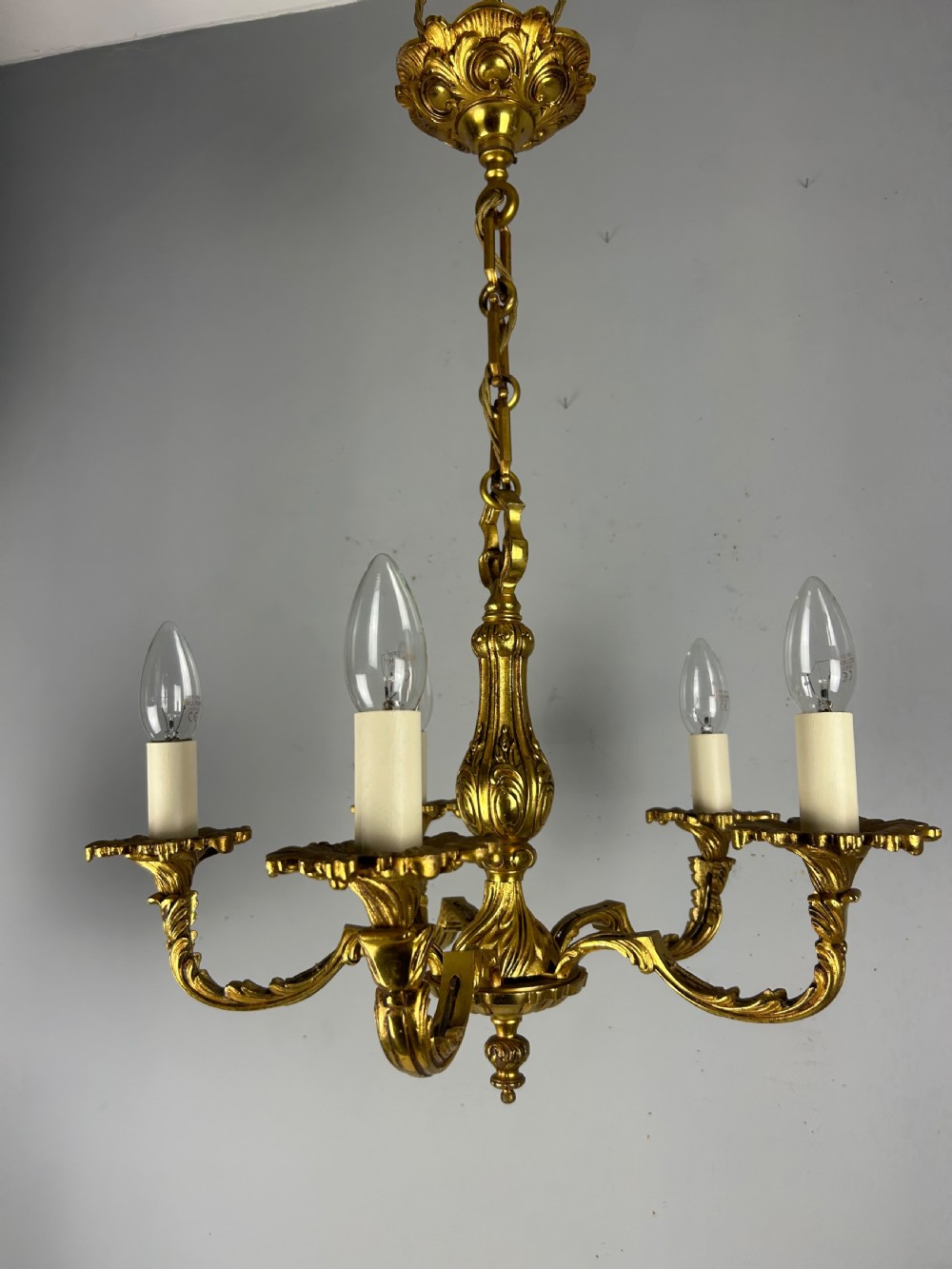 French Gilded Bronze 5 Light Antique Chandelier View IV