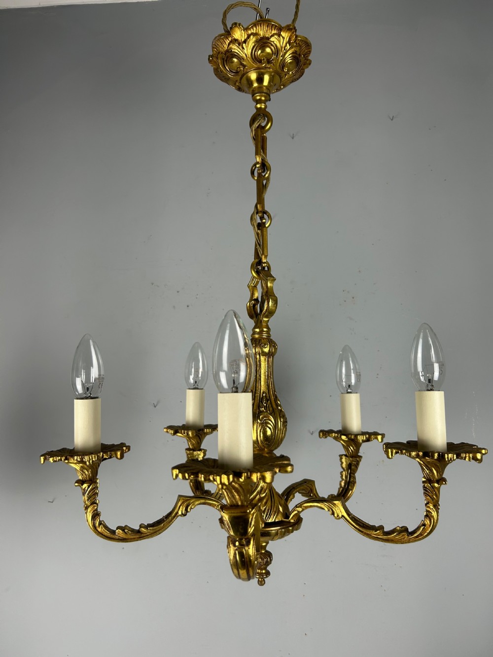 French Gilded Bronze 5 Light Antique Chandelier View VI
