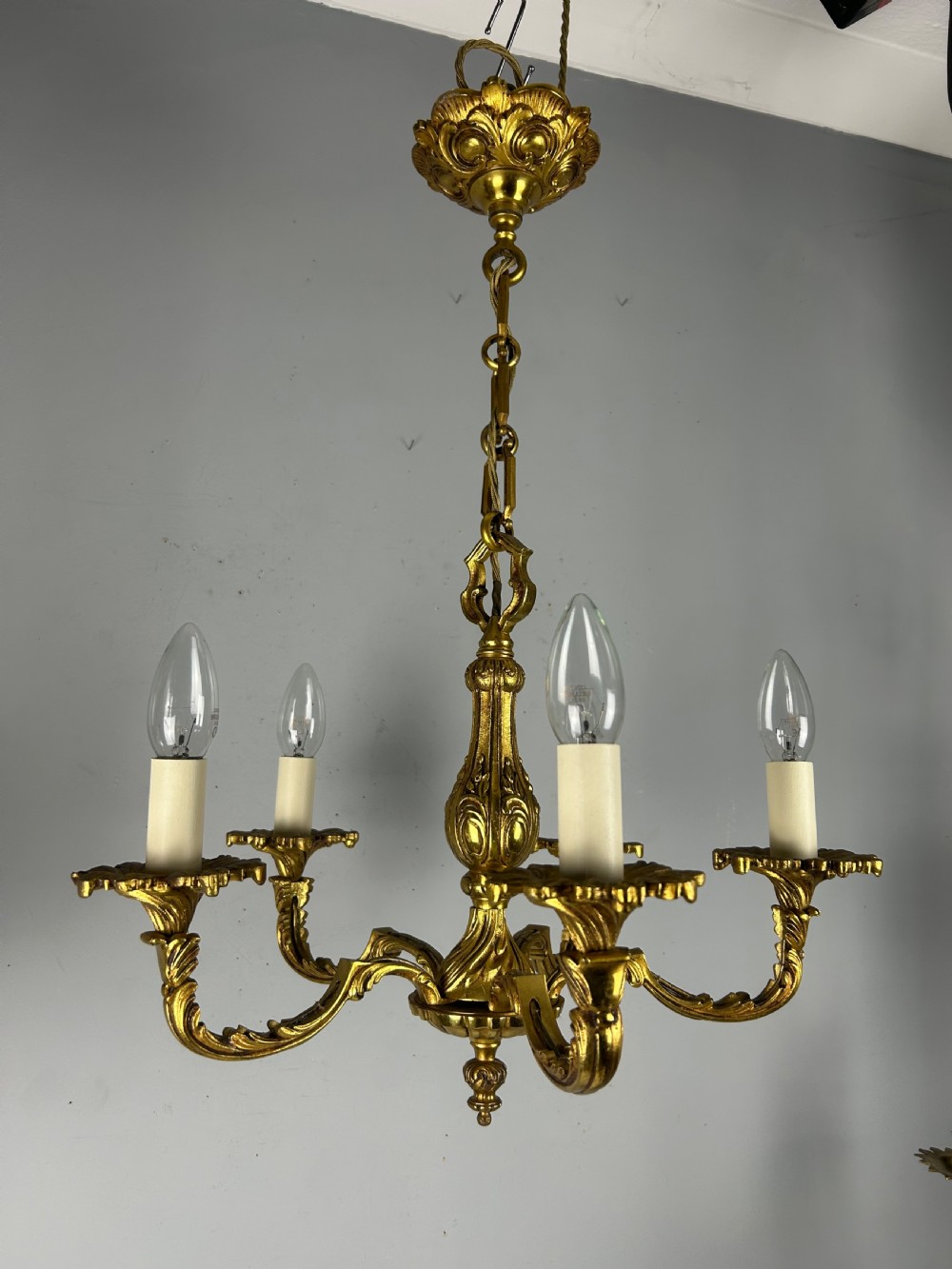 French Gilded Bronze 5 Light Antique Chandelier View X