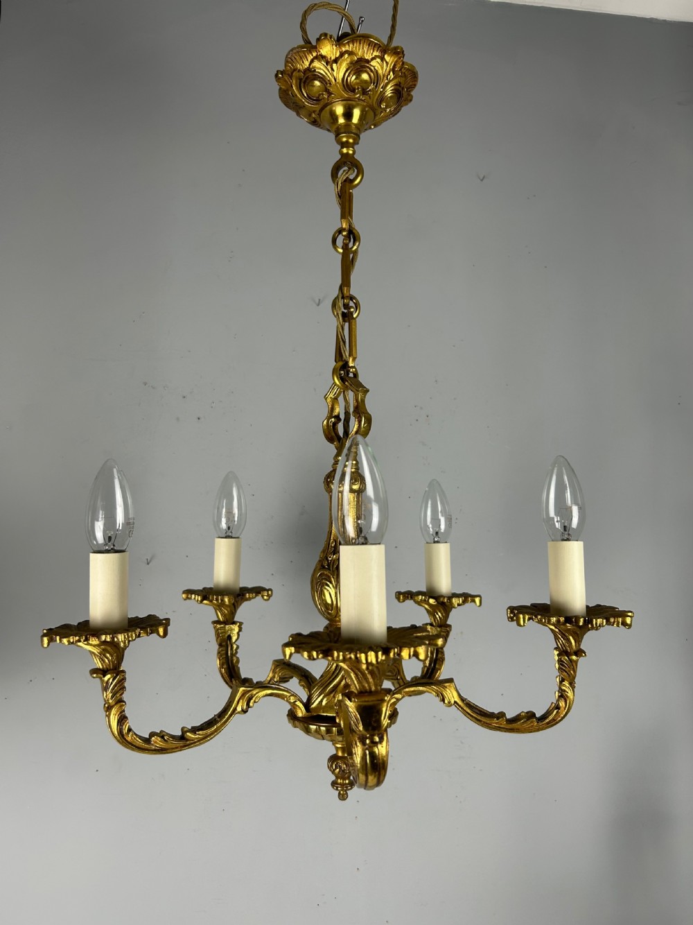 French Gilded Bronze 5 Light Antique Chandelier View XI