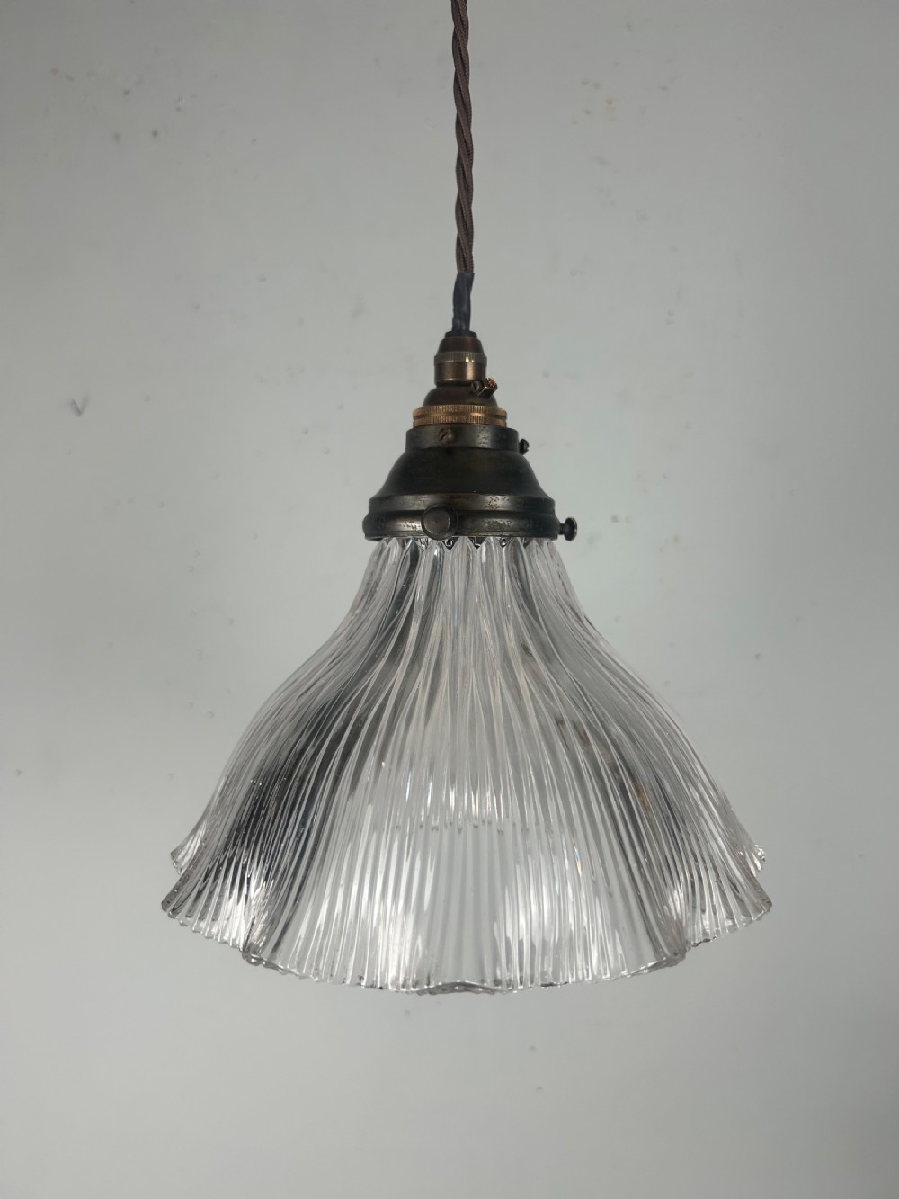 French Holophane Pendant Ceiling Light With Original Shade