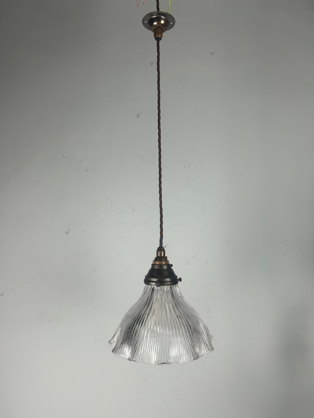 French Holophane Pendant Ceiling Light With Original Shade View IV