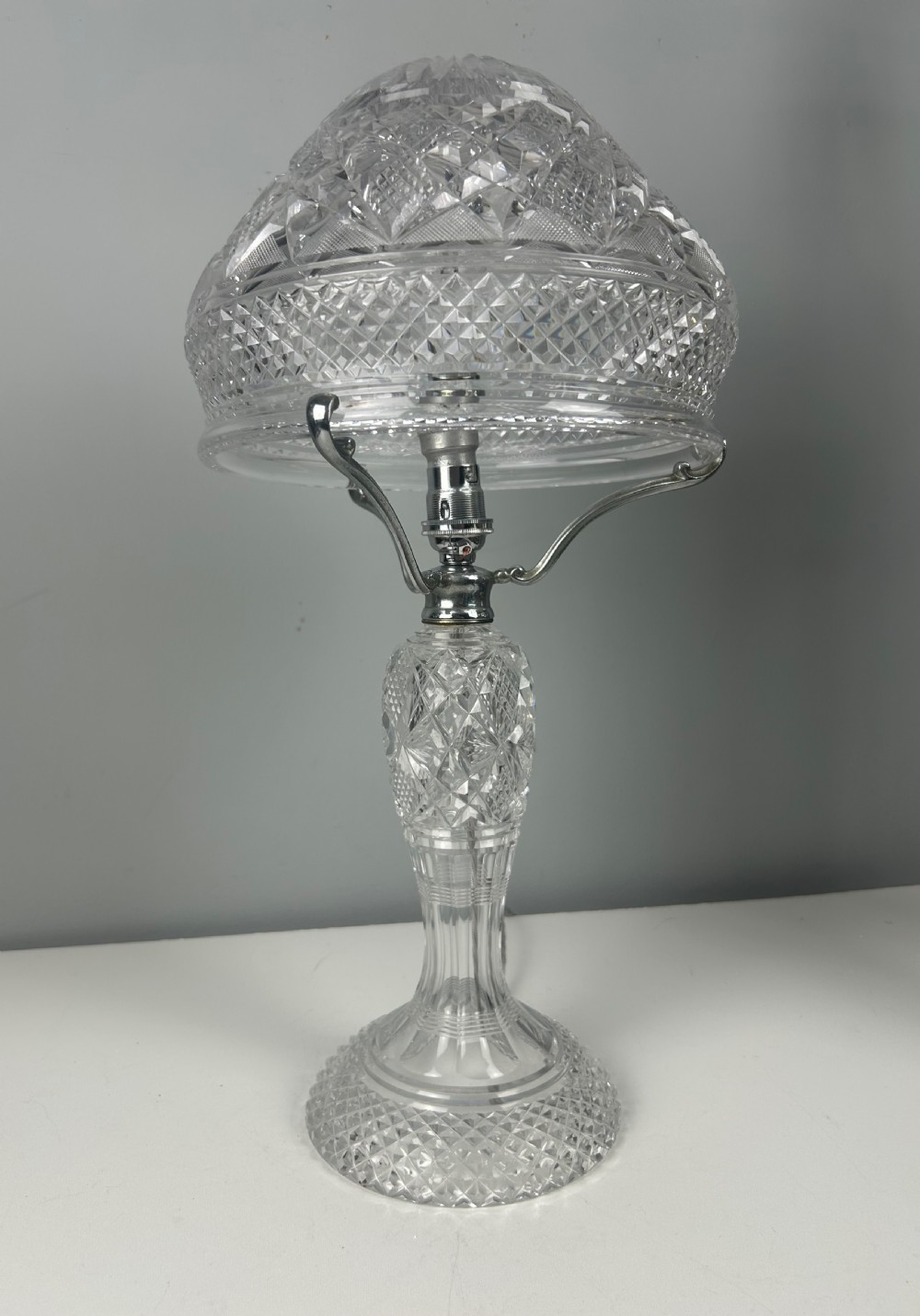 Cut Glass Mushroom Table Lamp, Rewired And Pat Tested