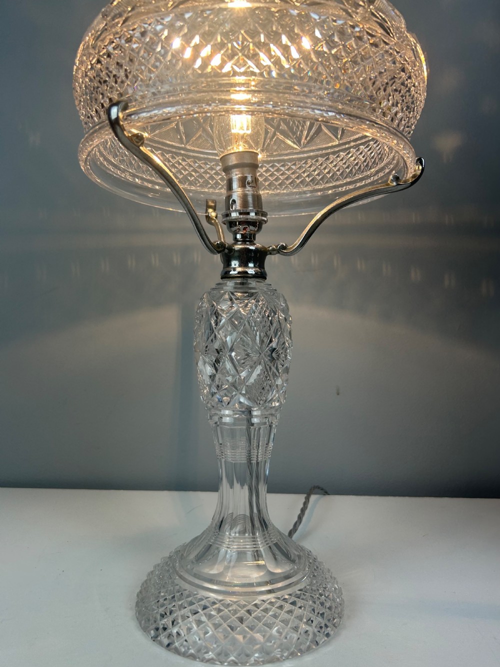 Cut Glass Mushroom Table Lamp, Rewired And Pat Tested View II