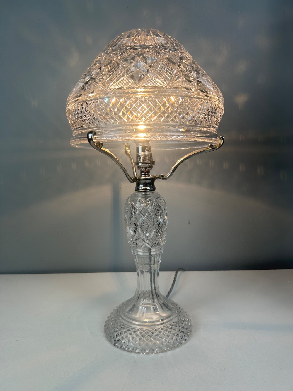 Cut Glass Mushroom Table Lamp, Rewired And Pat Tested View V