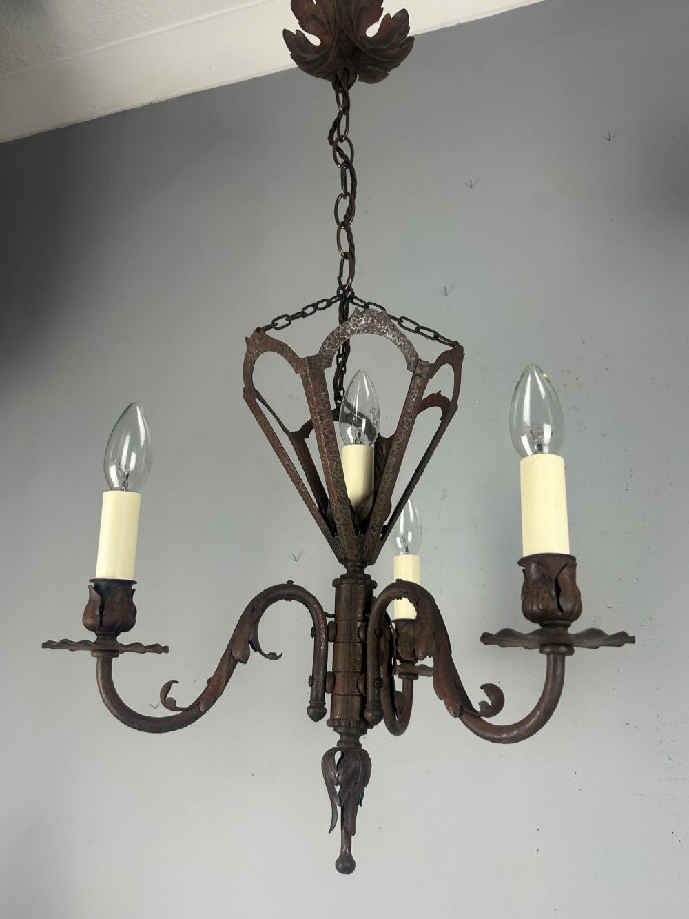 French Rustic 4 Light Chandelier, Rewired 