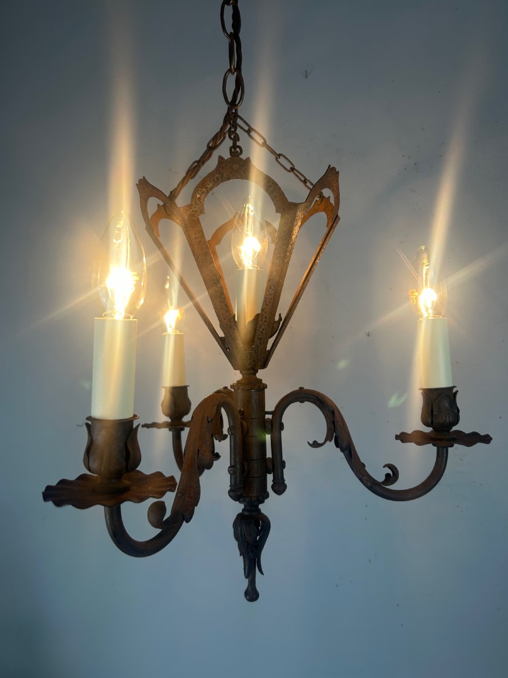 French Rustic 4 Light Chandelier, Rewired  View II