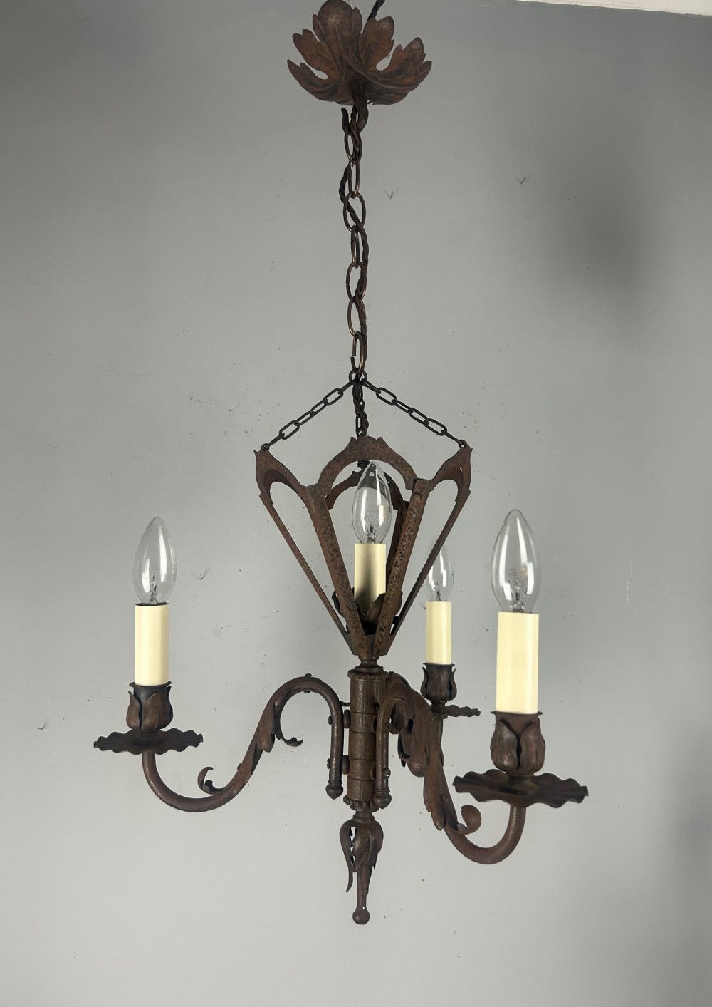 French Rustic 4 Light Chandelier, Rewired  View III