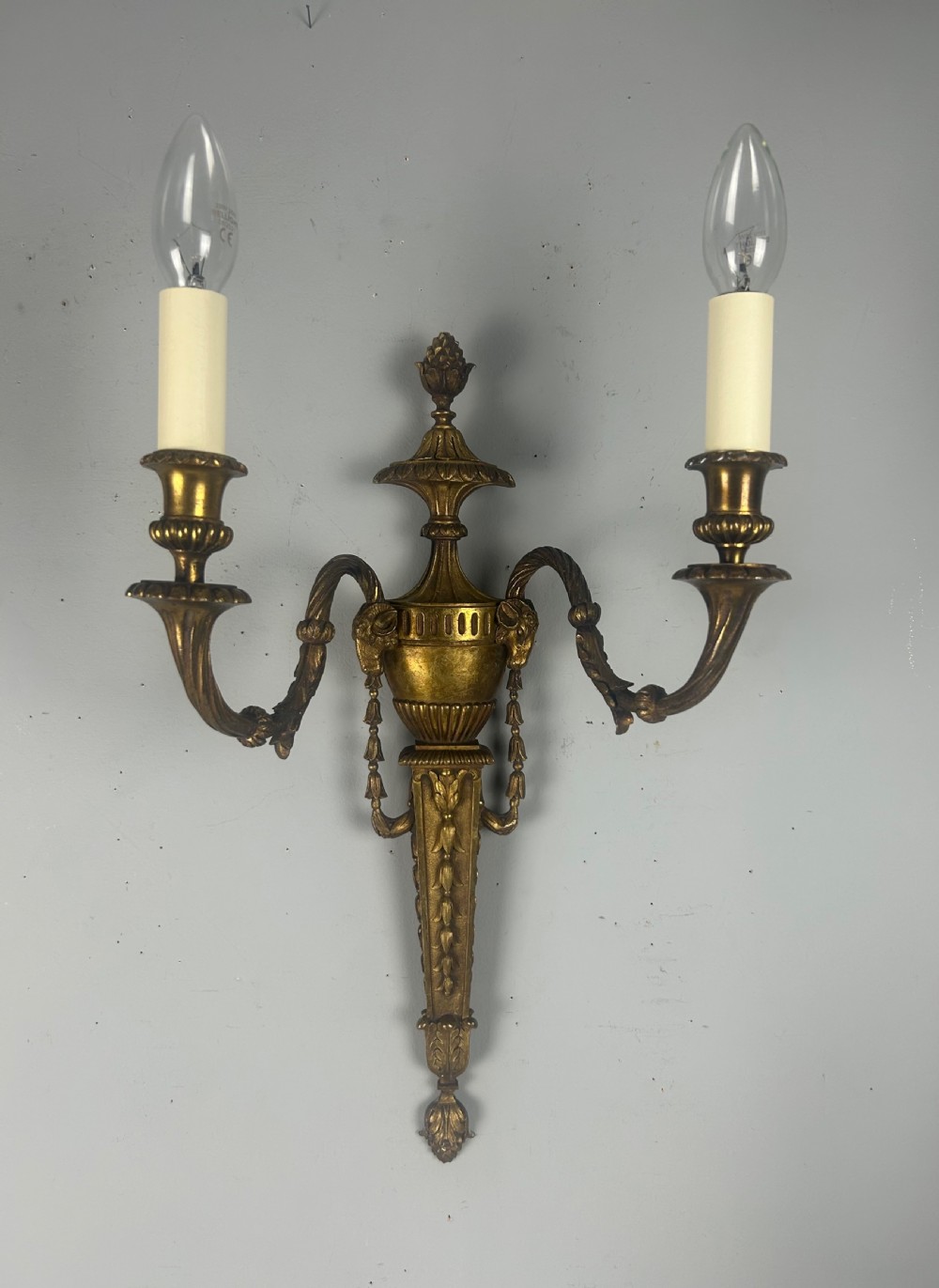 Single Large Fine 19th Century French Rams Head Wall Light, Rewired 