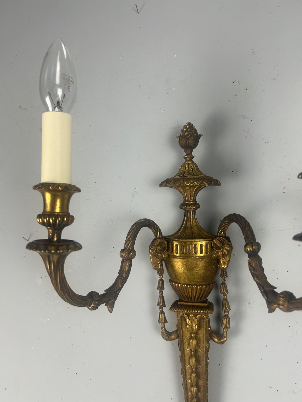 Single Large Fine 19th Century French Rams Head Wall Light, Rewired  View V