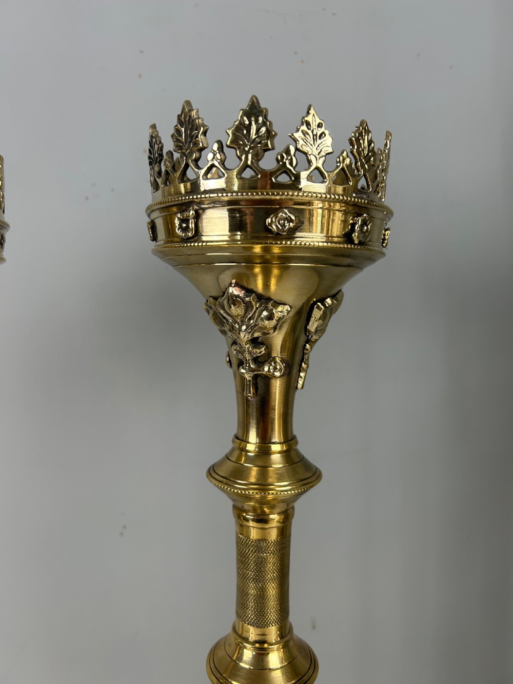 Pair of French Polished Brass Church Pricket Candlesticks, c1900 View IX