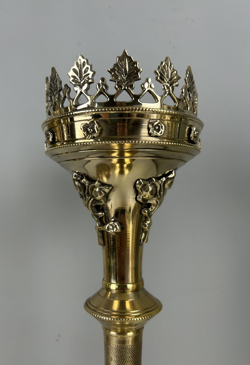 Pair of French Polished Brass Church Pricket Candlesticks, c1900 View III