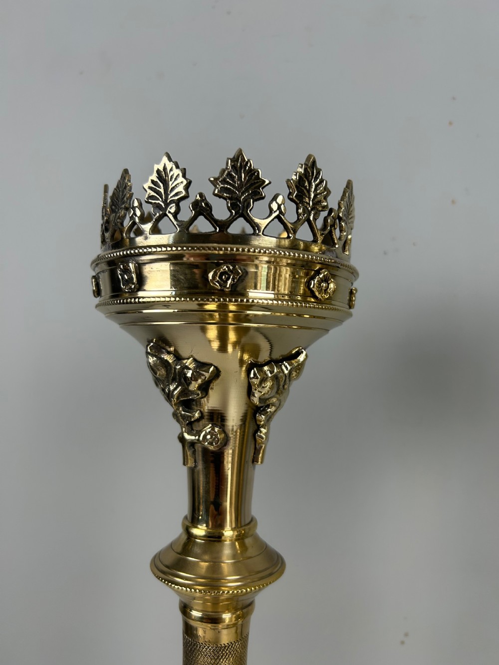 Pair of French Polished Brass Church Pricket Candlesticks, c1900 View V