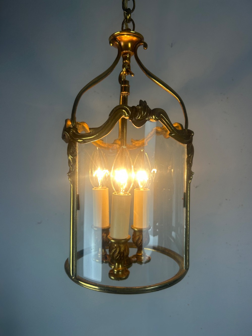French Gilded Triple Light Antique Lantern View II