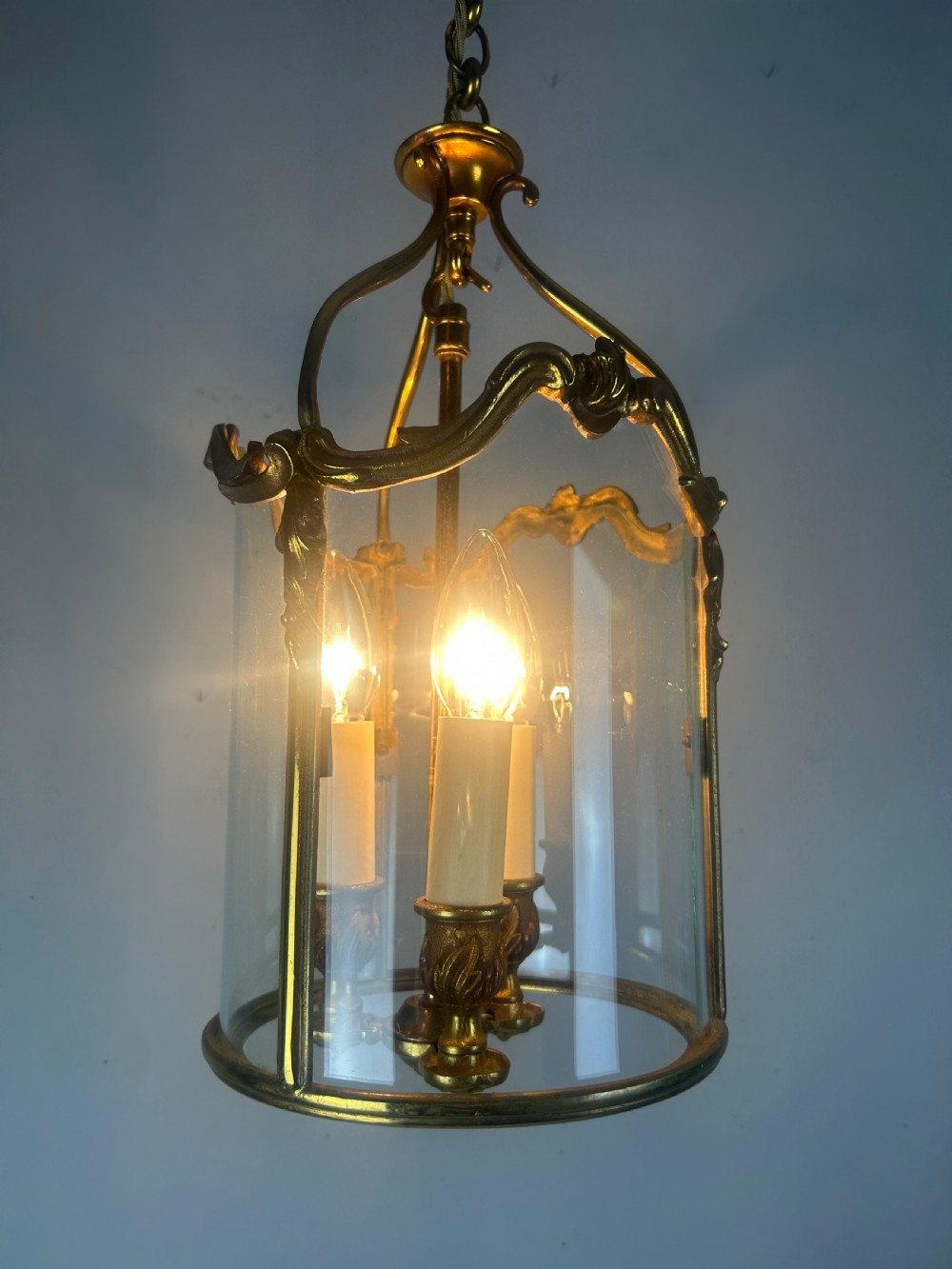 French Gilded Triple Light Antique Lantern View III