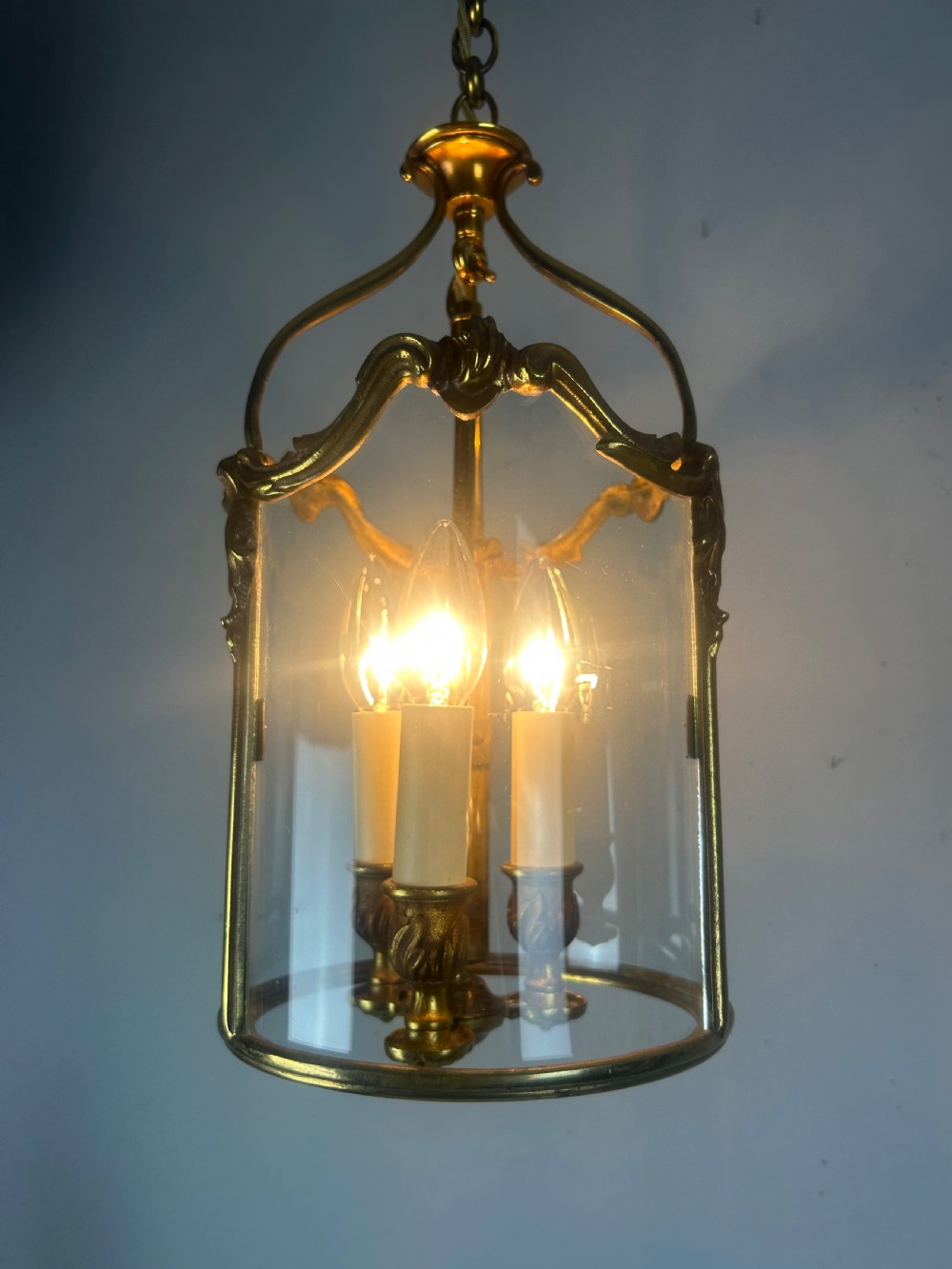 French Gilded Triple Light Antique Lantern View IV