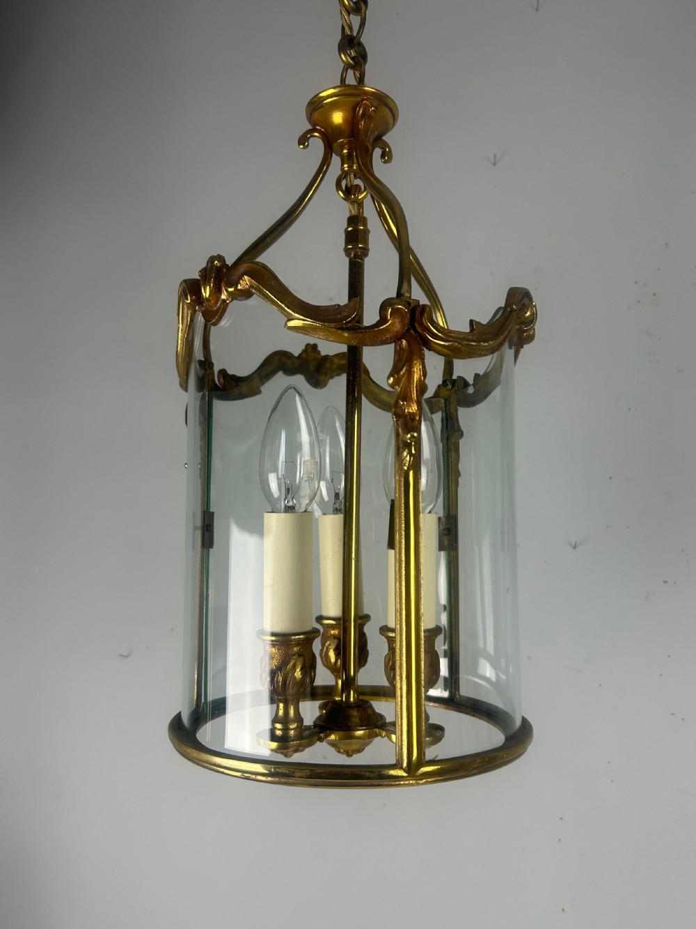 French Gilded Triple Light Antique Lantern View VI