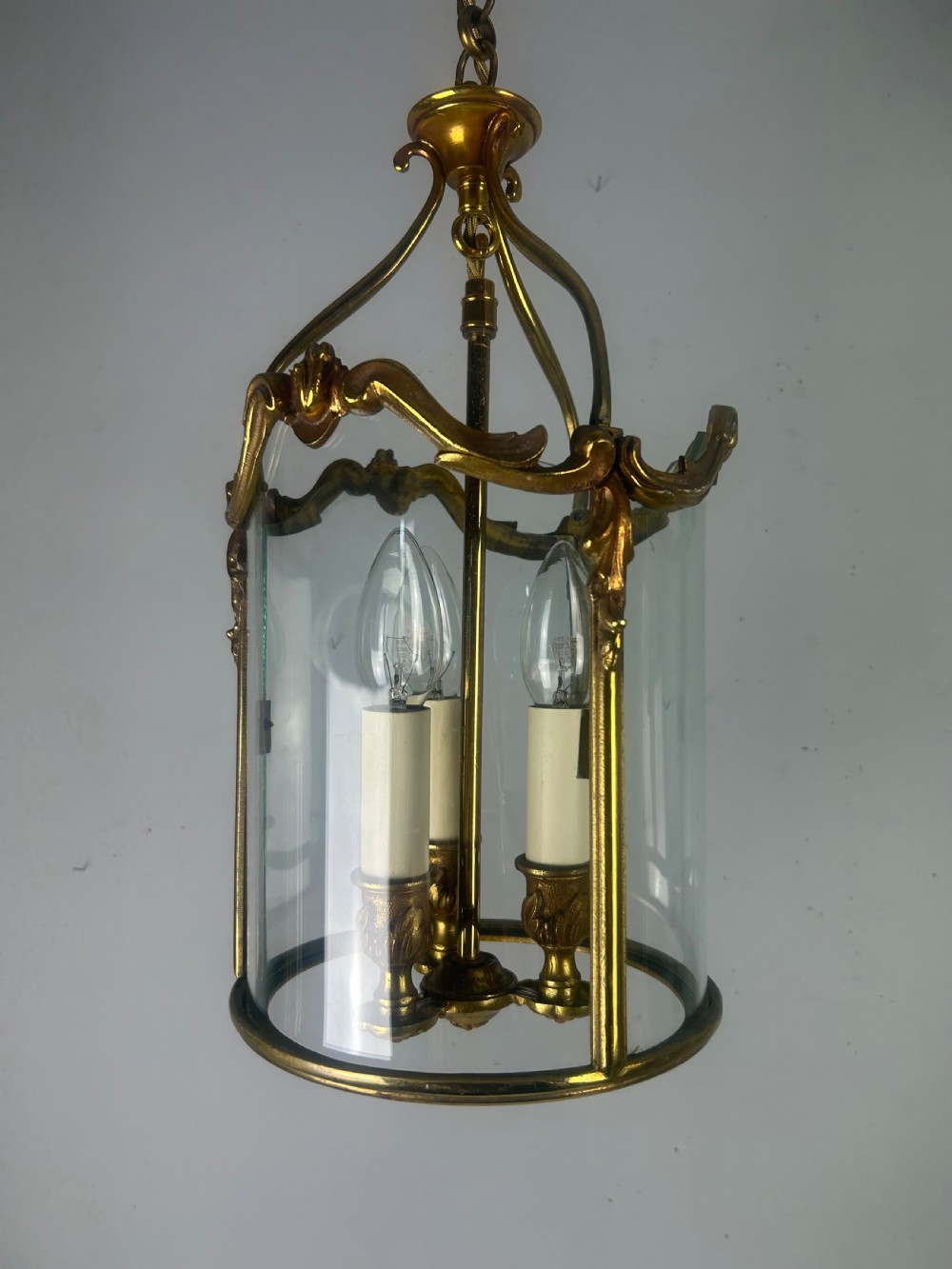 French Gilded Triple Light Antique Lantern View XI
