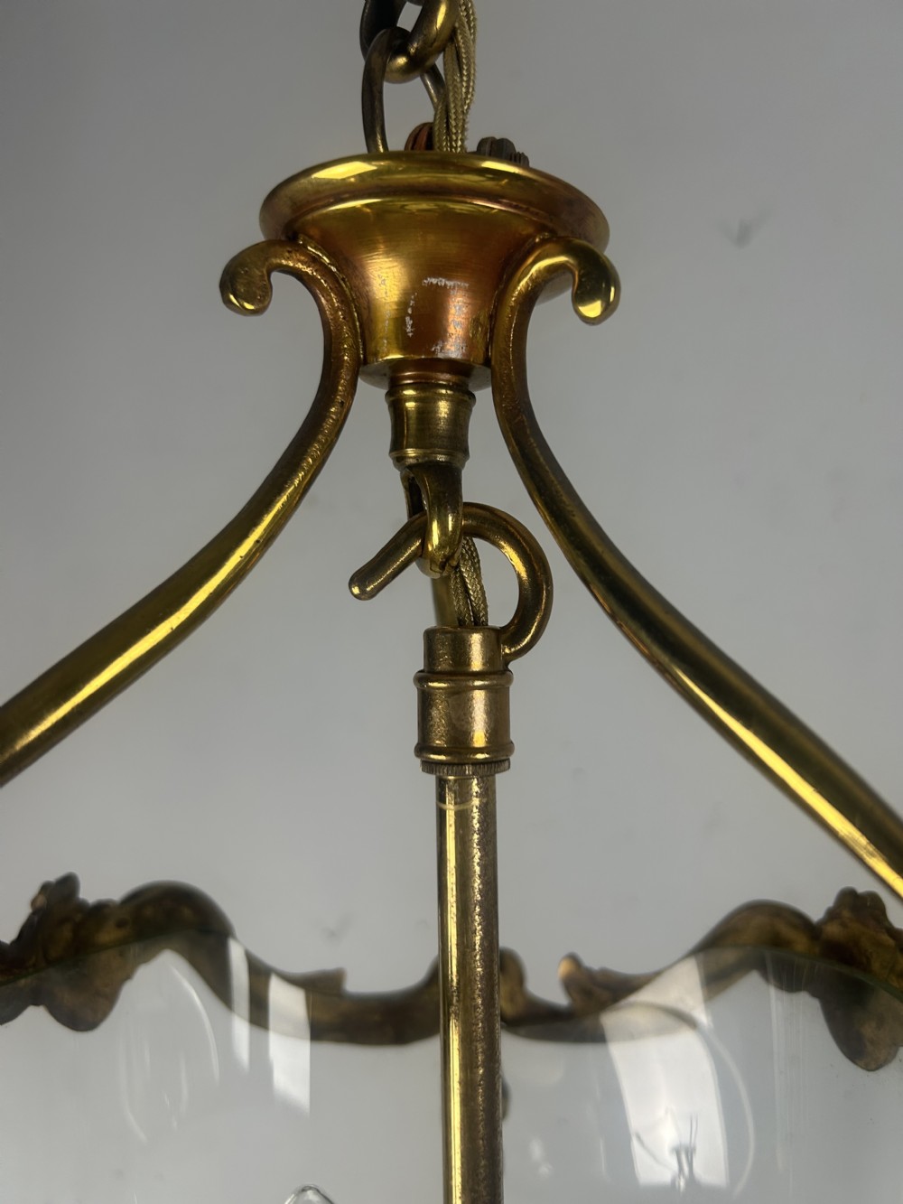 French Gilded Triple Light Antique Lantern View XII